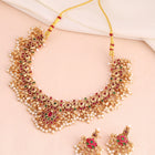Royal Look Faux Kundan Beads Necklace Set - Gold