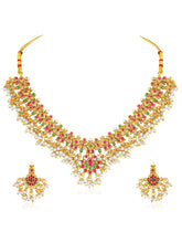 Royal Look Faux Kundan Beads Necklace Set - Gold