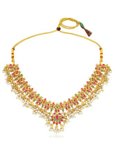 Royal Look Faux Kundan Beads Necklace Set - Gold