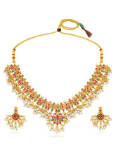 Royal Look Faux Kundan Beads Necklace Set - Gold