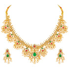Graceful Ethnic Kundan Beads Necklace Set - Gold