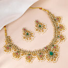 Graceful Ethnic Kundan Beads Necklace Set - Gold