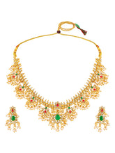 Graceful Ethnic Kundan Beads Necklace Set - Gold