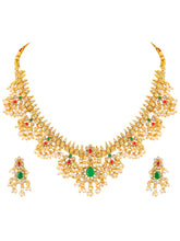 Graceful Ethnic Kundan Beads Necklace Set - Gold