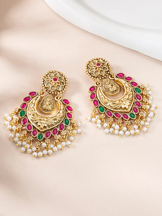 Peora Lakshmi Chandbali Earrings with Pearl Drops