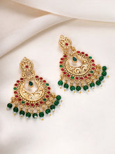 Peora Festive Kundan Pink Green Chandbali Earrings