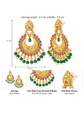 Peora Festive Kundan Pink Green Chandbali Earrings