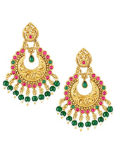 Peora Festive Kundan Pink Green Chandbali Earrings