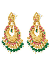 Peora Festive Kundan Pink Green Chandbali Earrings