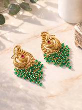 Peora Peacock Green Dangle Earrings - Gold