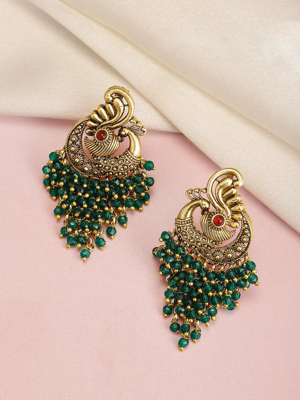 Peora Peacock Green Dangle Earrings - Gold