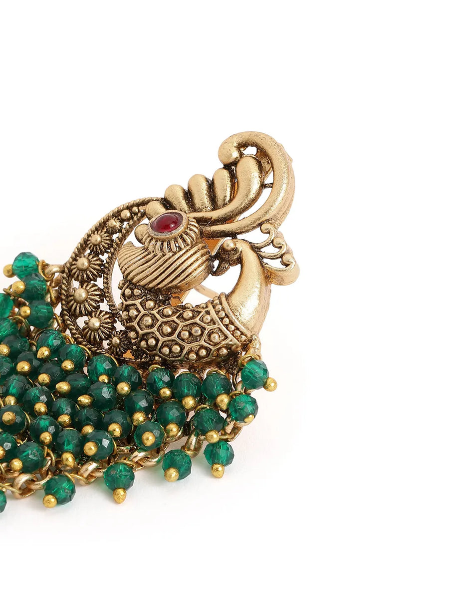 Peora Peacock Green Dangle Earrings - Gold