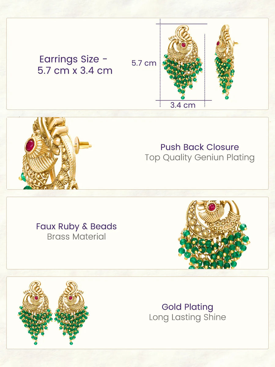 Peora Peacock Green Dangle Earrings - Gold