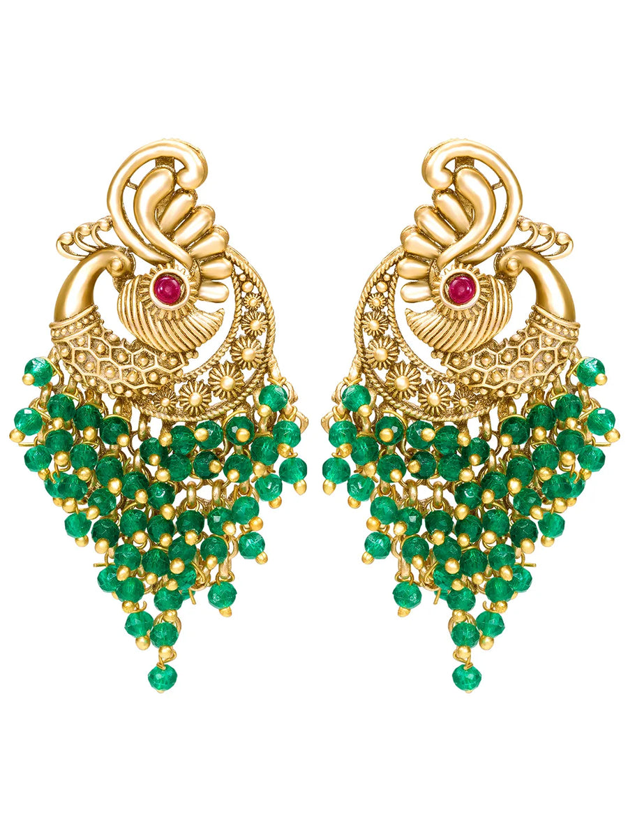 Peora Peacock Green Dangle Earrings - Gold