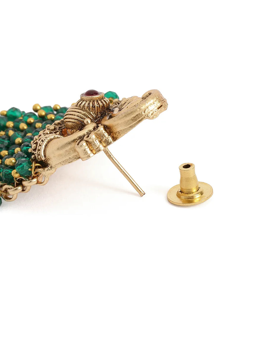 Peora Peacock Green Dangle Earrings - Gold