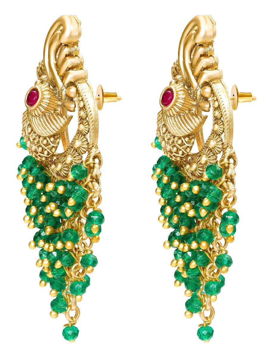 Peora Peacock Green Dangle Earrings - Gold