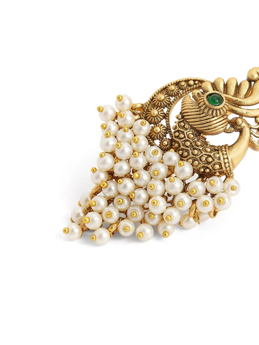 Peora Peacock White Dangle Earrings - Gold
