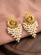 Peora Peacock White Dangle Earrings - Gold