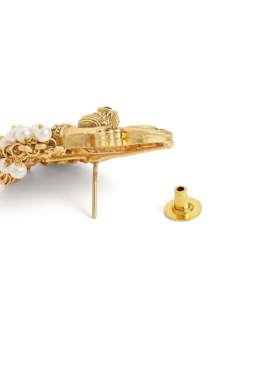 Peora Peacock White Dangle Earrings - Gold
