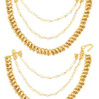 Traditional Paisley Pearl Chain Earrings - Gold