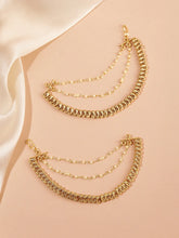 Traditional Paisley Pearl Chain Earrings - Gold