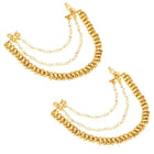Traditional Paisley Pearl Chain Earrings - Gold