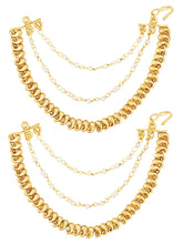 Traditional Paisley Pearl Chain Earrings - Gold