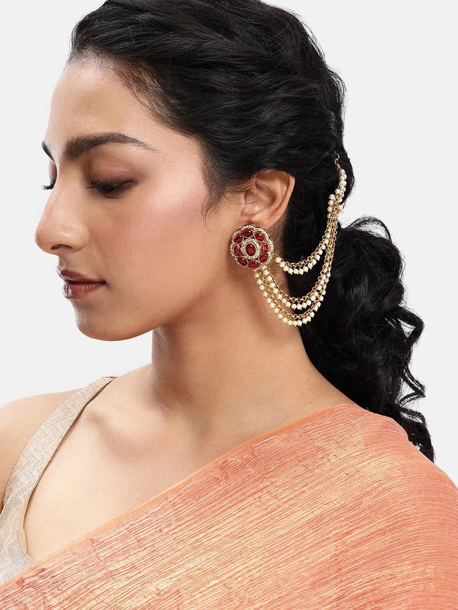 Peora Layered Pearl Drape Ear Chain - Gold
