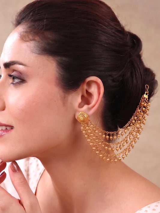 Peora Layered Charm Drape Ear Chain - Gold