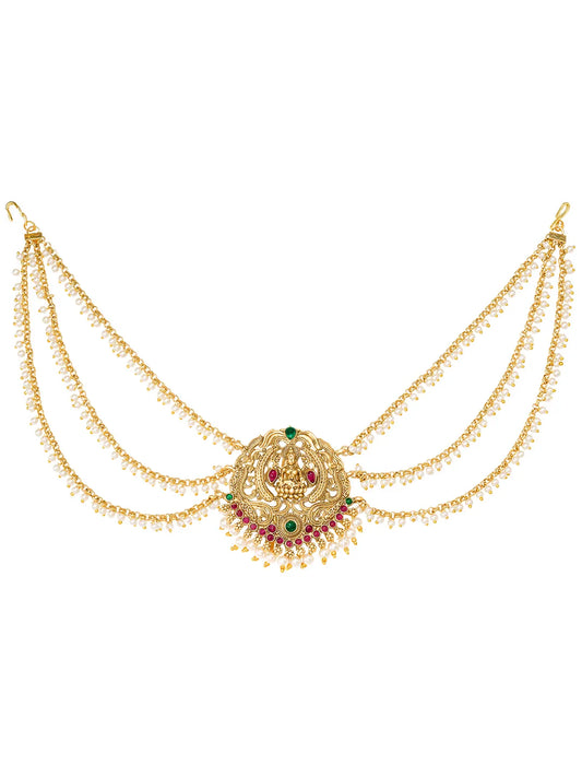 Peora Royal Ruby Green Bridal Juda Pin - Gold