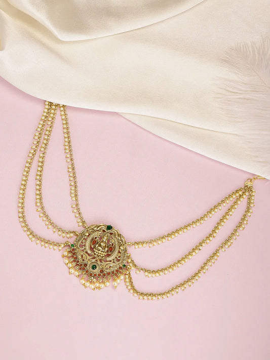 Peora Royal Ruby Green Bridal Juda Pin - Gold