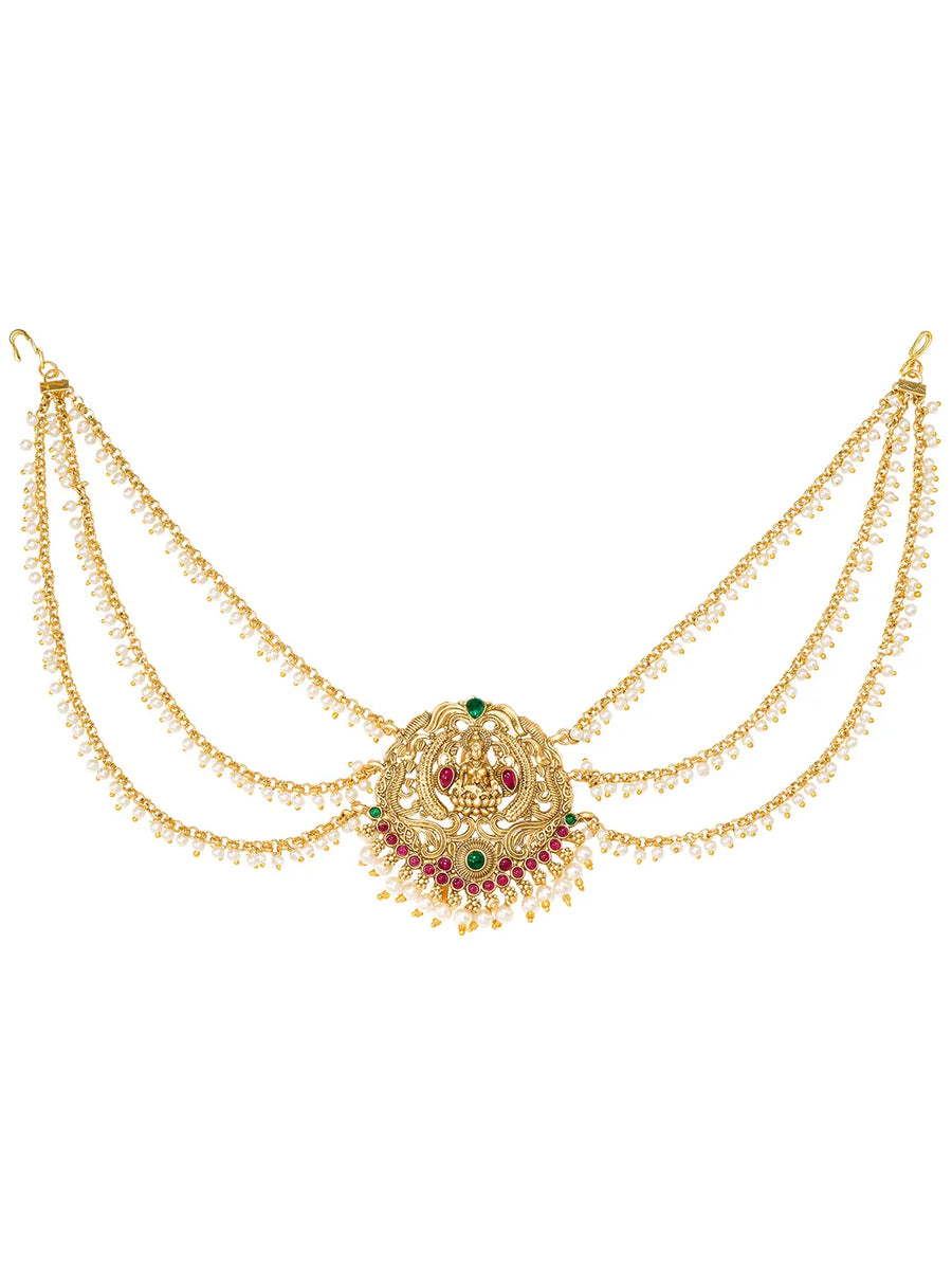 Peora Royal Ruby Green Bridal Juda Pin - Gold