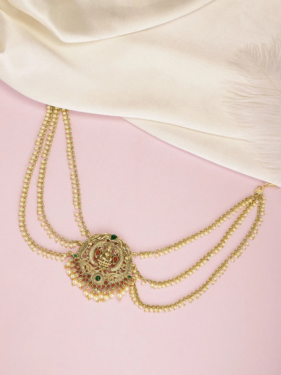 Peora Royal Ruby Green Bridal Juda Pin - Gold