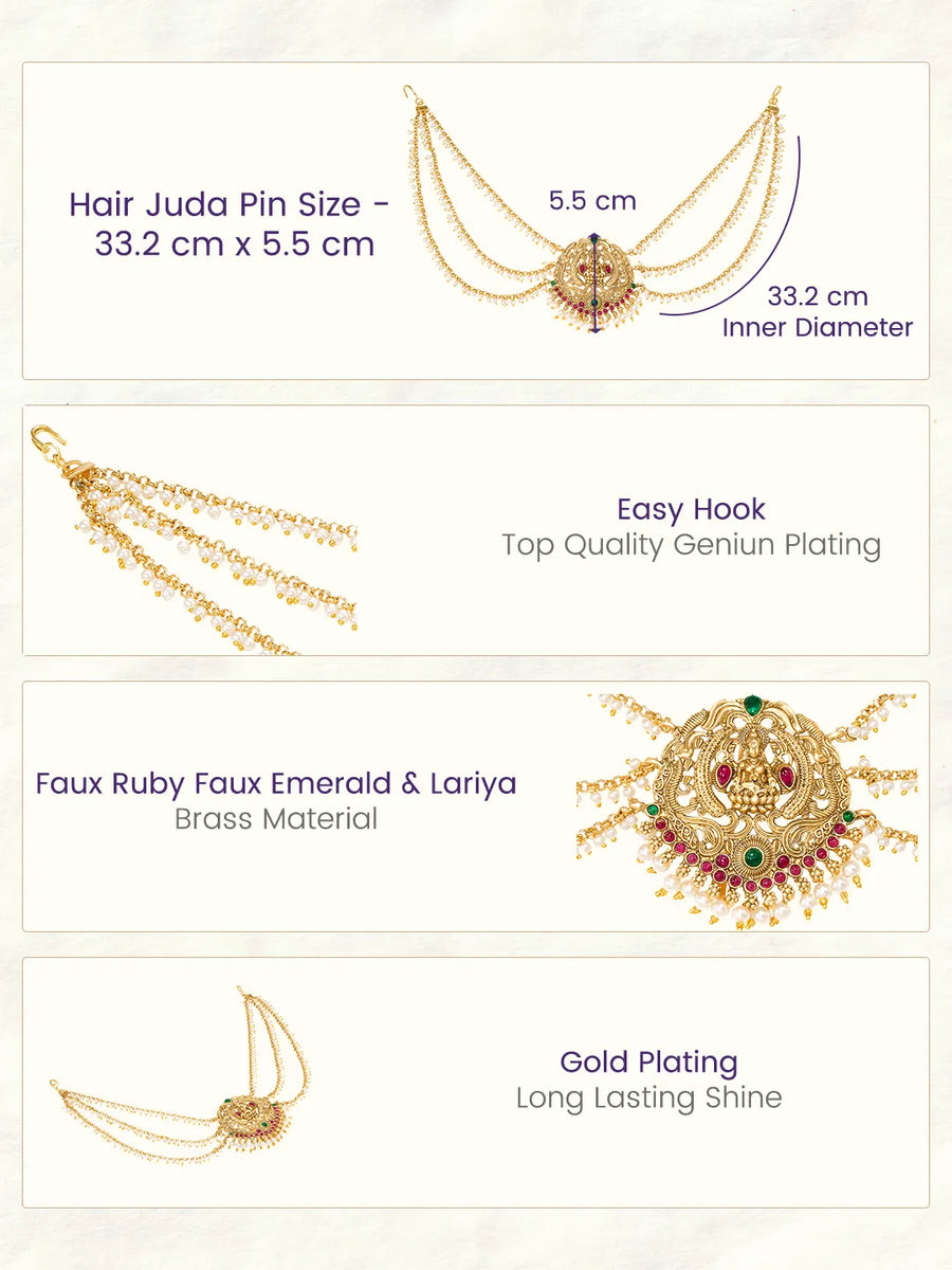 Peora Royal Ruby Green Bridal Juda Pin - Gold