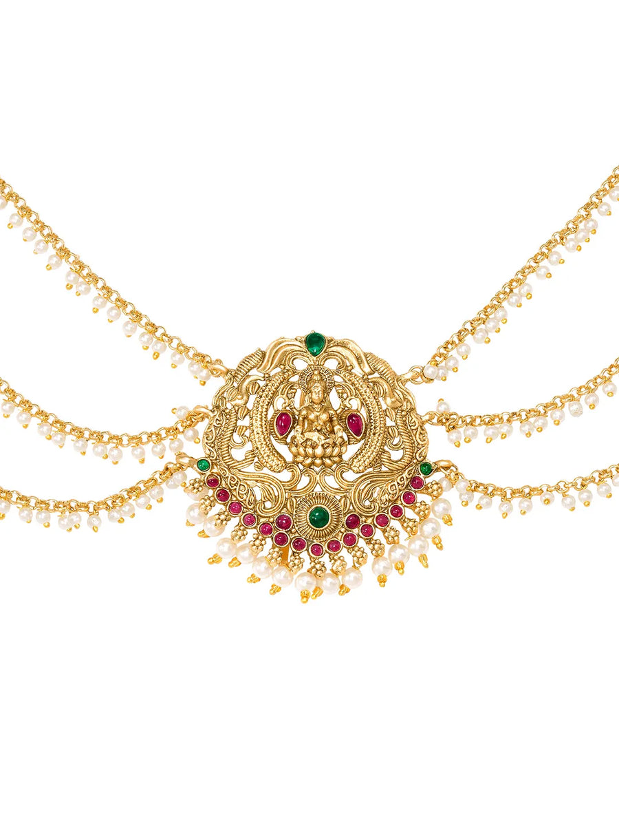 Peora Royal Ruby Green Bridal Juda Pin - Gold