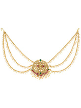 Peora Royal Ruby Green Bridal Juda Pin - Gold