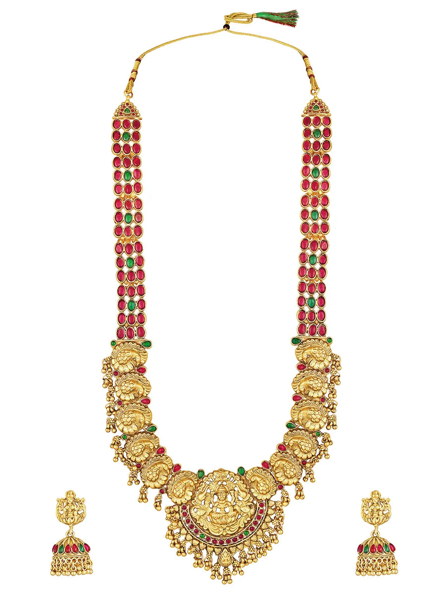 Laxmi Motif Faux Kundan Necklace Set - Gold