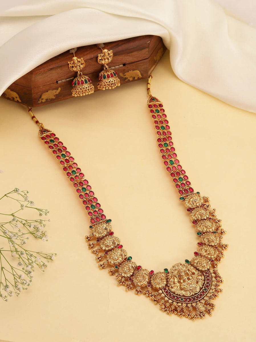 Laxmi Motif Faux Kundan Necklace Set - Gold