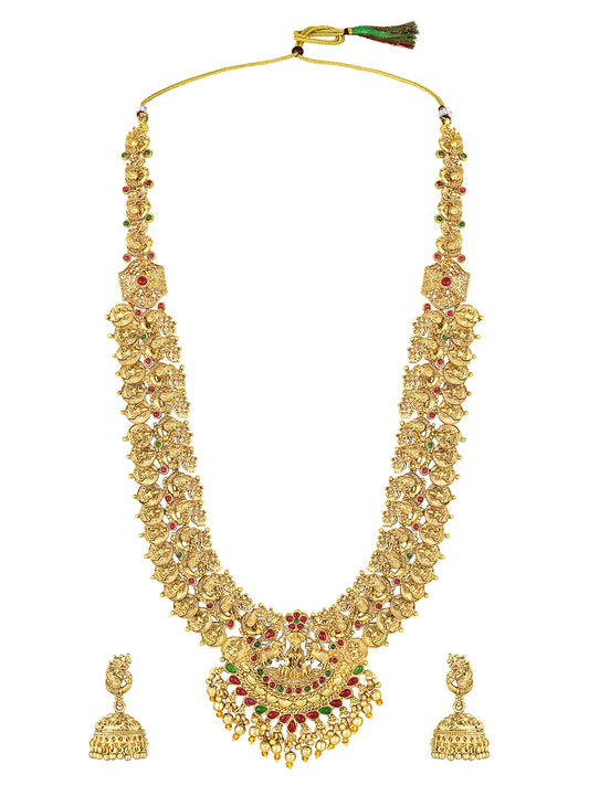 South Indian Temple Laxmi Necklace Set - Gold