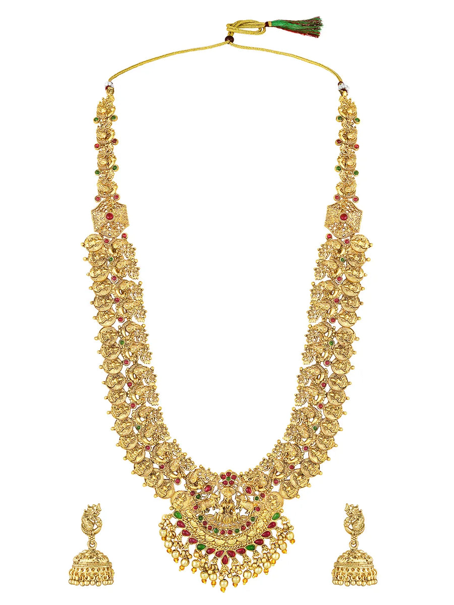 South Indian Temple Laxmi Necklace Set - Gold