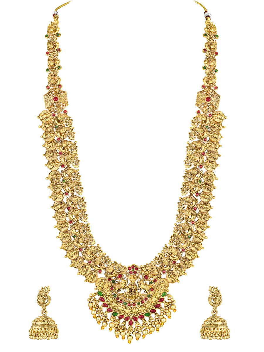 South Indian Temple Laxmi Necklace Set - Gold