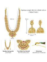 South Indian Temple Laxmi Necklace Set - Gold