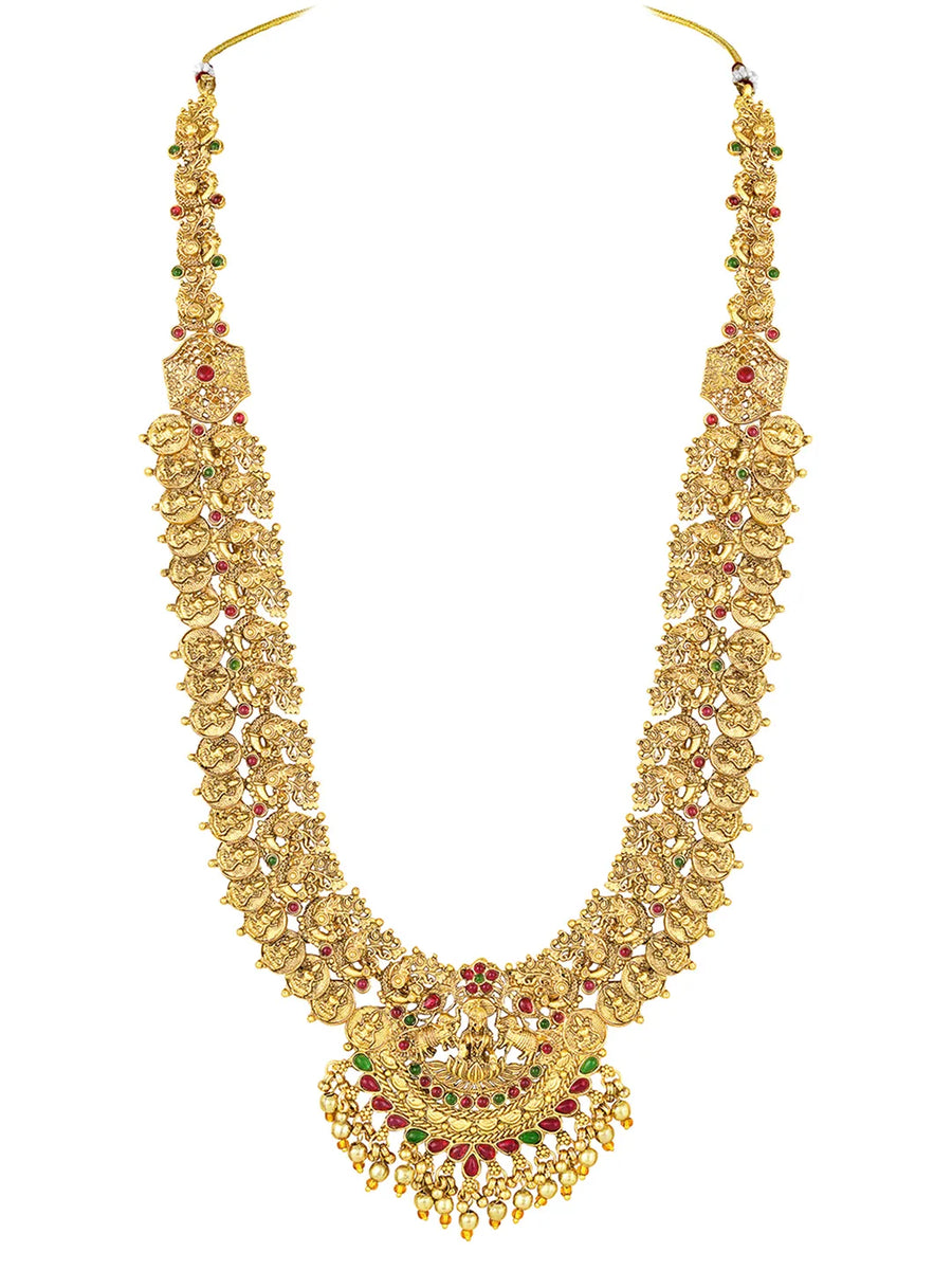 South Indian Temple Laxmi Necklace Set - Gold