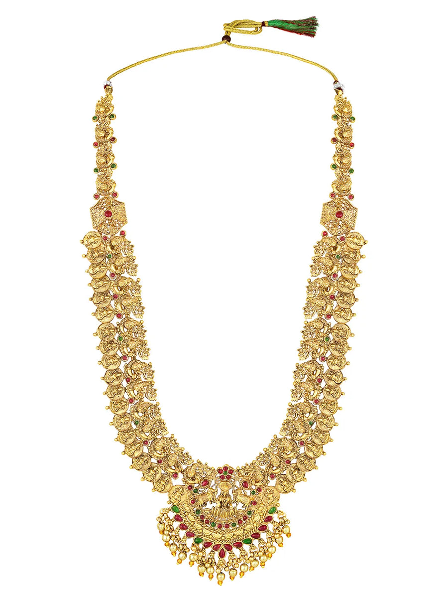 South Indian Temple Laxmi Necklace Set - Gold
