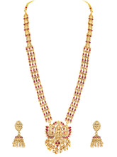 Royal Laxmi Temple Faux Ruby Necklace Set - Gold