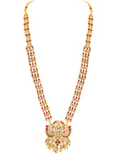 Royal Laxmi Temple Faux Ruby Necklace Set - Gold