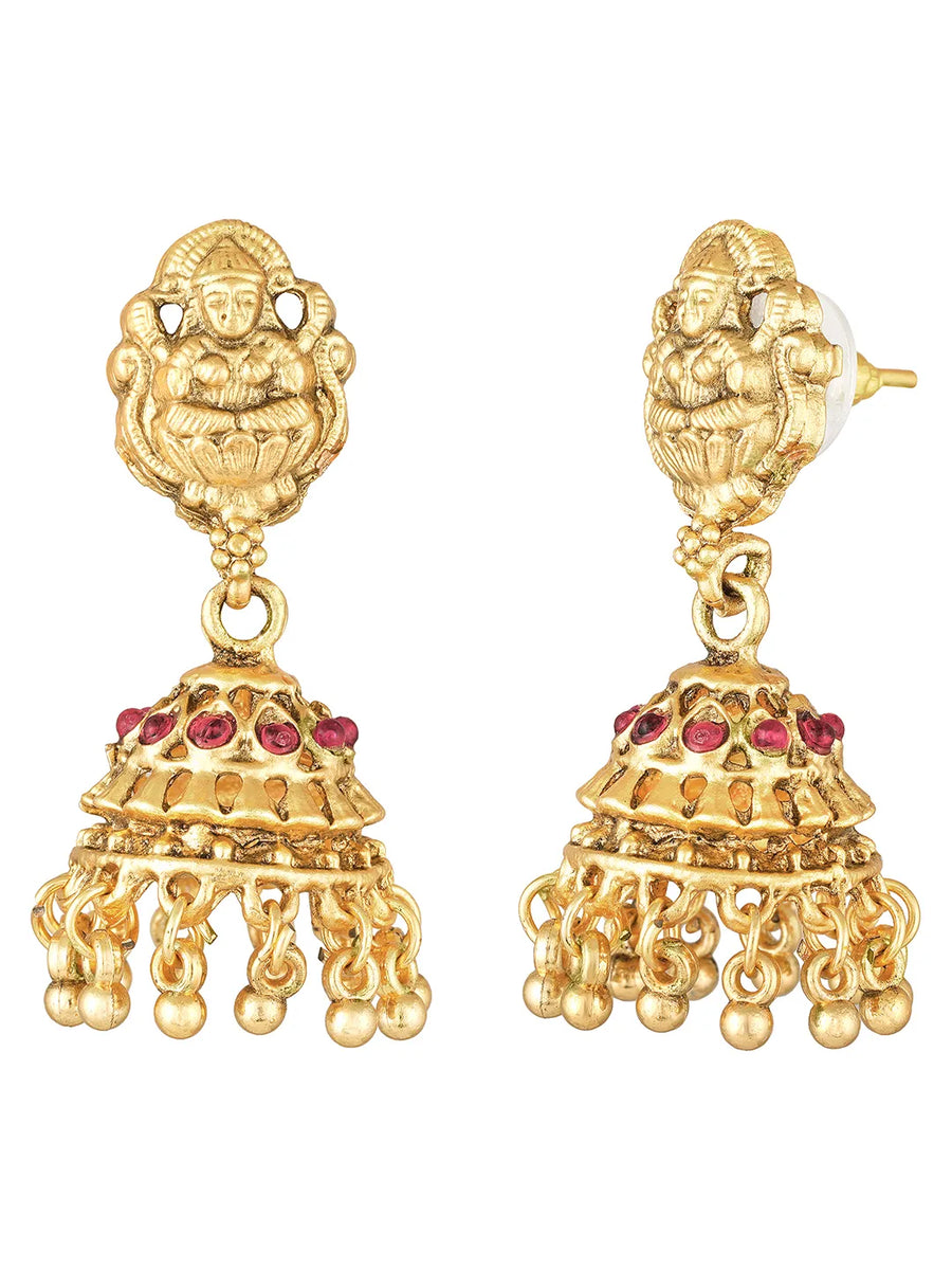 Royal Laxmi Temple Faux Ruby Necklace Set - Gold