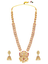 Royal Laxmi Temple Faux Ruby Necklace Set - Gold