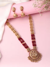 Traditional Laxmi Motif Temple Necklace Set - Gold