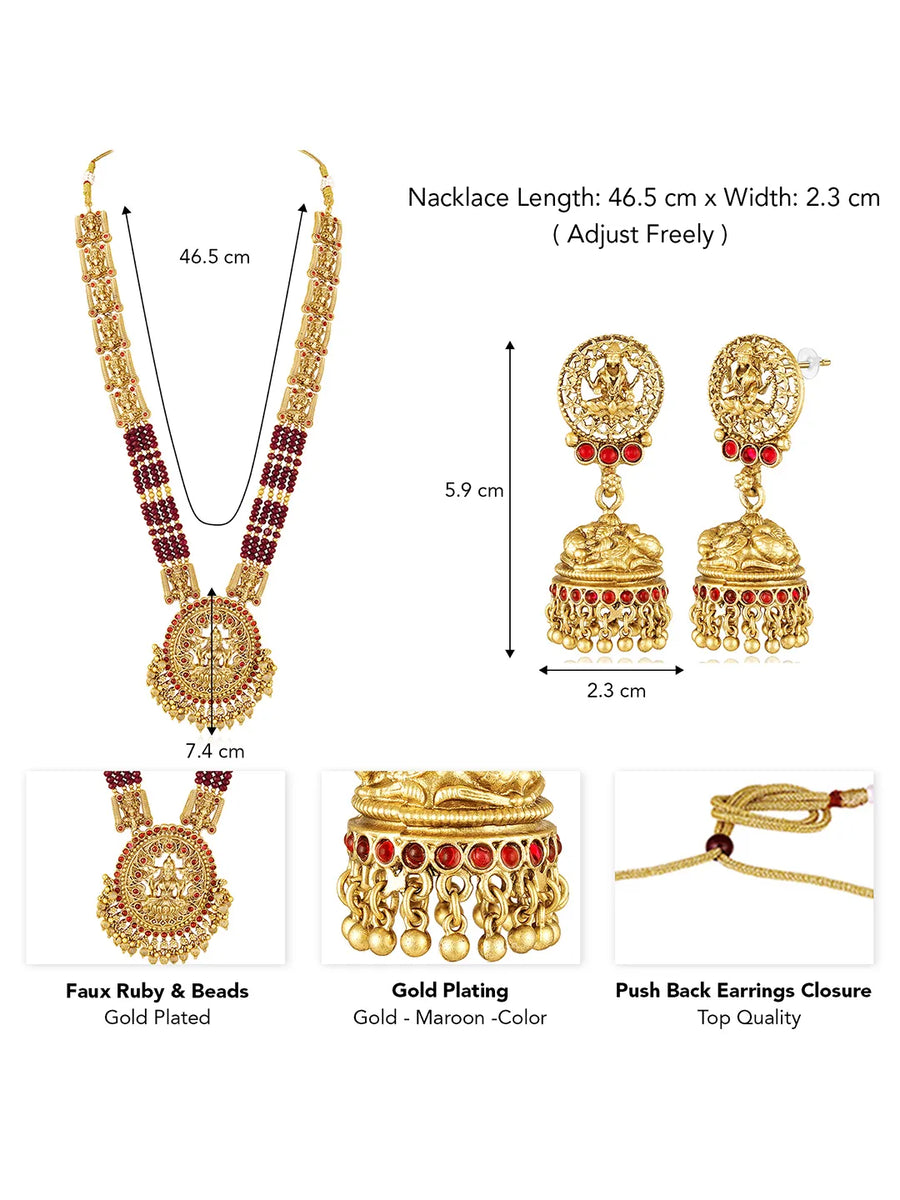 Traditional Laxmi Motif Temple Necklace Set - Gold